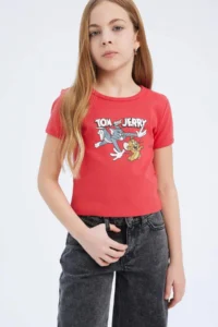 DeFacto Tom & Jerry Cropped Fit Crew Neck Short Sleeve T-Shirt Girls - Image 6