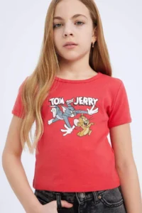 DeFacto Tom & Jerry Cropped Fit Crew Neck Short Sleeve T-Shirt Girls - Image 7
