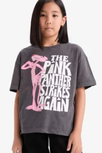 DeFacto Pink Panther Oversize Wide Fit Crew Neck Short Sleeve T-Shirt Girl