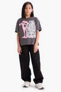 DeFacto Pink Panther Oversize Wide Fit Crew Neck Short Sleeve T-Shirt Girl - Image 2