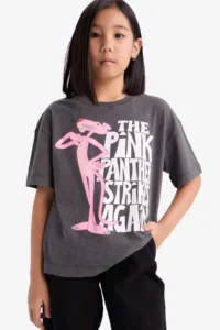 DeFacto Pink Panther Oversize Wide Fit Crew Neck Short Sleeve T-Shirt Girl - Image 3