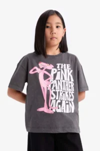 DeFacto Pink Panther Oversize Wide Fit Crew Neck Short Sleeve T-Shirt Girl - Image 4