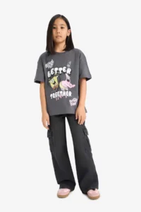 DeFacto SpongeBob Oversize Wide Fit Crew Neck Short Sleeve T-Shirt Girl Child - Image 2