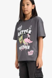 DeFacto SpongeBob Oversize Wide Fit Crew Neck Short Sleeve T-Shirt Girl Child - Image 3