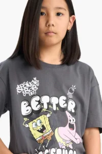 DeFacto SpongeBob Oversize Wide Fit Crew Neck Short Sleeve T-Shirt Girl Child - Image 4