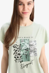 DeFacto Crew Neck Printed Bat Sleeve T-Shirt - Image 4