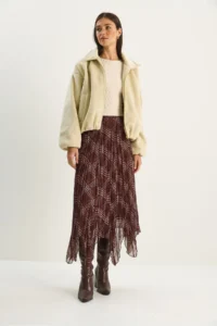 Bianco Lucci Women's Plaid Patterned Wrinkle Effect Lined Midi Chiffon Skirt - Image 2