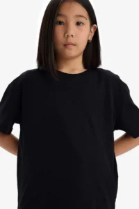 DeFacto Relax Fit Crew Neck Basic Plain Short Sleeve T-Shirt Girl - Image 3