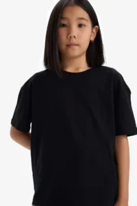 DeFacto Relax Fit Crew Neck Basic Plain Short Sleeve T-Shirt Girl - Image 4