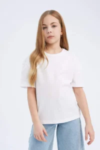 DeFacto Relax Fit Crew Neck Basic Plain Short Sleeve T-Shirt Girl - Image 3