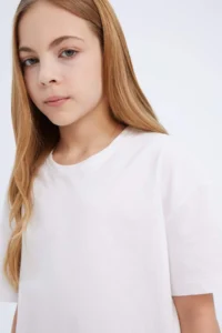 DeFacto Relax Fit Crew Neck Basic Plain Short Sleeve T-Shirt Girl - Image 4