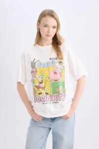 DeFacto SpongeBob Oversize Wide Fit Crew Neck Short Sleeve T-Shirt