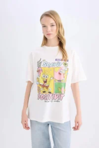 DeFacto SpongeBob Oversize Wide Fit Crew Neck Short Sleeve T-Shirt - Image 3