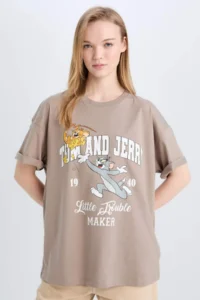 DeFacto Cool Tom & Jerry Oversize Wide Fit Crew Neck Short Sleeve T-Shirt