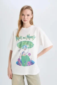 DeFacto Rick and Morty Oversize Wide Fit Crew Neck Printed Short Sleeve T-Shirt - Image 3
