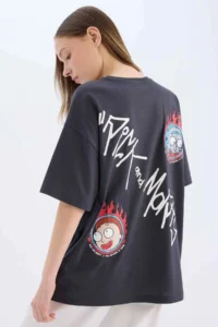 DeFacto 100% Cotton Rick and Morty Oversize Back Printed T-Shirt