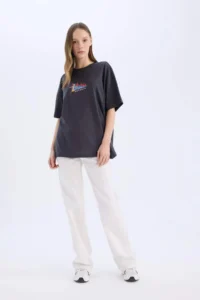 DeFacto 100% Cotton Rick and Morty Oversize Back Printed T-Shirt - Image 2