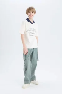 DeFacto Oversize Wide Fit Polo Neck Printed Short Sleeve T-Shirt Boy - Image 2