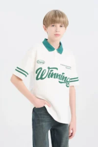 DeFacto Oversize Wide Fit Polo Neck Printed Short Sleeve T-Shirt Boy