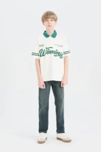 DeFacto Oversize Wide Fit Polo Neck Printed Short Sleeve T-Shirt Boy - Image 2