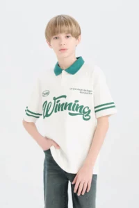 DeFacto Oversize Wide Fit Polo Neck Printed Short Sleeve T-Shirt Boy - Image 3