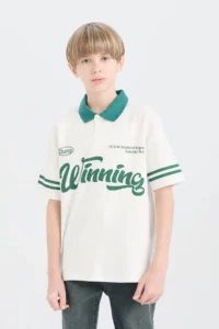 DeFacto Oversize Wide Fit Polo Neck Printed Short Sleeve T-Shirt Boy - Image 4