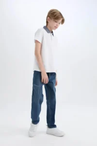 DeFacto Polo Neck Basic Plain Short Sleeve T-Shirt Boy - Image 2