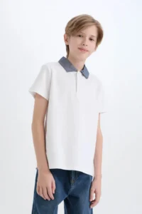 DeFacto Polo Neck Basic Plain Short Sleeve T-Shirt Boy - Image 3