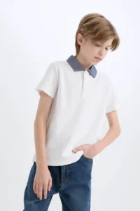 DeFacto Polo Neck Basic Plain Short Sleeve T-Shirt Boy - Image 4