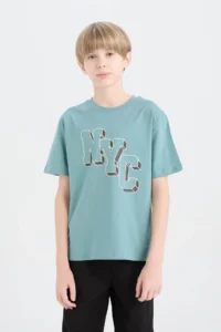 DeFacto Boy's Crew Neck Printed Short Sleeve T-Shirt