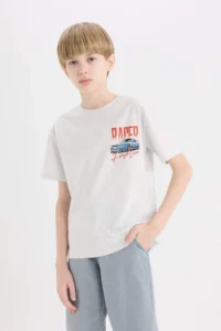 DeFacto Crew Neck Back Printed Short Sleeve T-Shirt Boy - Image 4