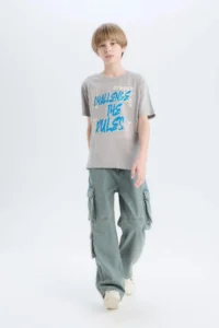 DeFacto Crew Neck Printed Gray Boy's T-Shirt D9284A8/GR52 - Image 2