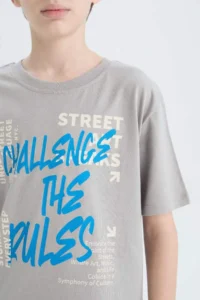 DeFacto Crew Neck Printed Gray Boy's T-Shirt D9284A8/GR52 - Image 5