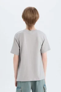 DeFacto Crew Neck Printed Gray Boy's T-Shirt D9284A8/GR52 - Image 6