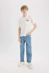 DeFacto Crew Neck Embroidered Pocket Printed Short Sleeve T-Shirt for Boys - Image 2