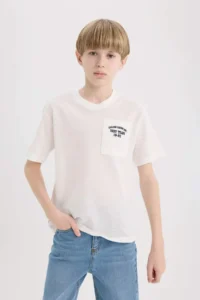 DeFacto Crew Neck Embroidered Pocket Printed Short Sleeve T-Shirt for Boys - Image 3