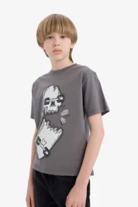 DeFacto Crew Neck Skateboard Printed Short Sleeve T-Shirt for Boys
