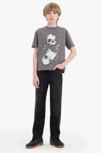 DeFacto Crew Neck Skateboard Printed Short Sleeve T-Shirt for Boys - Image 2