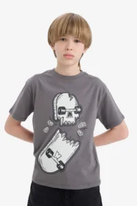 DeFacto Crew Neck Skateboard Printed Short Sleeve T-Shirt for Boys - Image 3