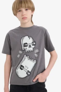 DeFacto Crew Neck Skateboard Printed Short Sleeve T-Shirt for Boys - Image 4