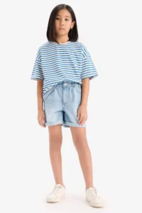 DeFacto Relax Fit Crew Neck Striped Short Sleeve T-Shirt Girl - Image 2