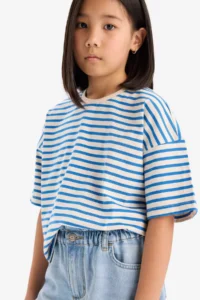 DeFacto Relax Fit Crew Neck Striped Short Sleeve T-Shirt Girl - Image 3