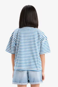 DeFacto Relax Fit Crew Neck Striped Short Sleeve T-Shirt Girl - Image 5