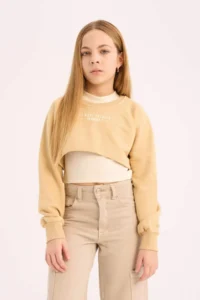 DeFacto Crew Neck Printed 2-Piece Sweatshirt Girl
