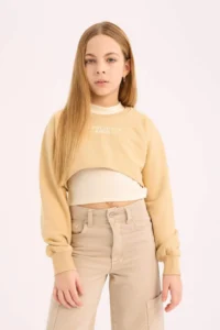DeFacto Crew Neck Printed 2-Piece Sweatshirt Girl - Image 3