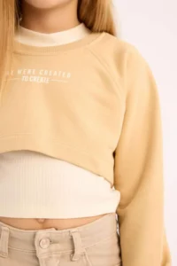 DeFacto Crew Neck Printed 2-Piece Sweatshirt Girl - Image 4