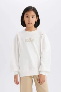 DeFacto Oversize Wide Fit Crew Neck Printed Sweatshirt Girl - Image 3
