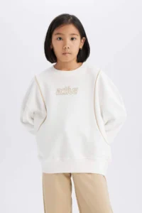DeFacto Oversize Wide Fit Crew Neck Printed Sweatshirt Girl - Image 4