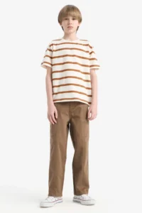 DeFacto Crew Neck Striped Short Sleeve T-Shirt Boy - Image 4