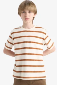 DeFacto Crew Neck Striped Short Sleeve T-Shirt Boy - Image 5